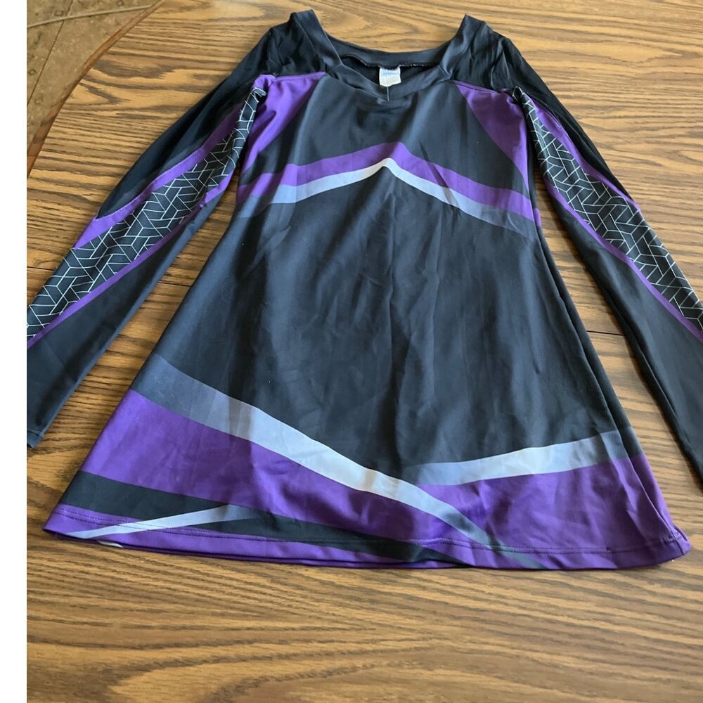 Balera Dancewear long sleeved black purple skorts dress size Small
